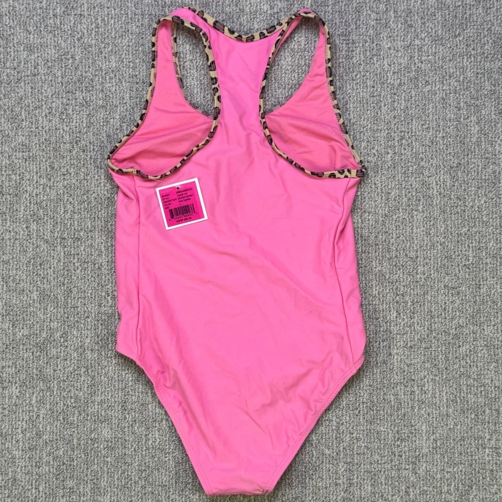 Juicy Couture Girls Pink Leopard One Piece Swimsuit Size 10 NWT Logo Charm‎